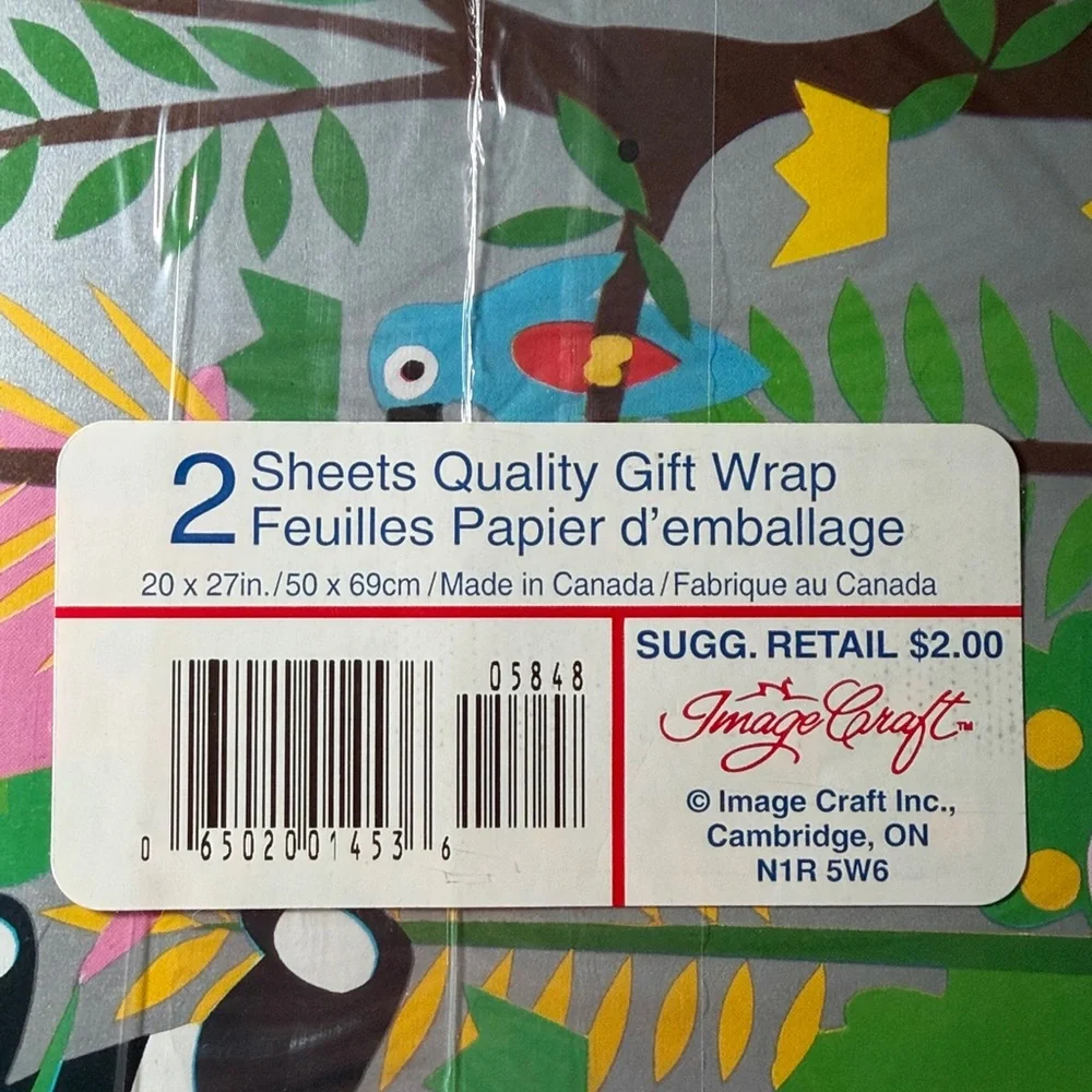 5/$25 VINTAGE Birthday Wrapping Paper Jungle Safari Animals